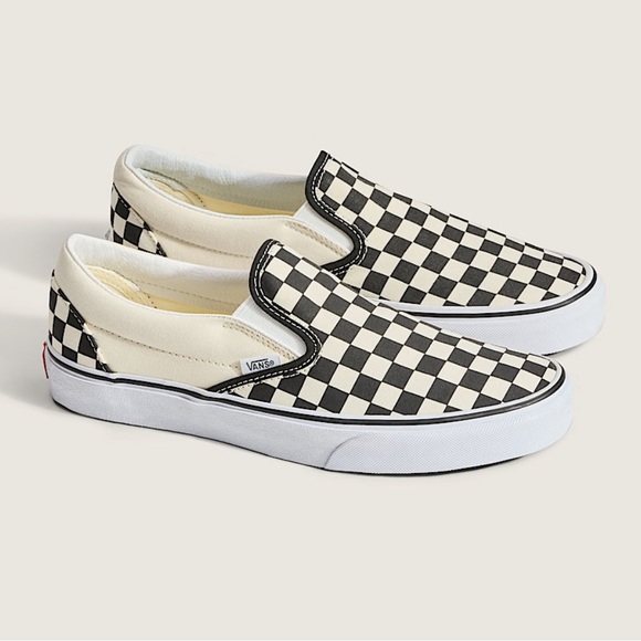 Vans Classic Slip-On Checkerboard Shoe Black and Off White Size 8 Eight - Picture 2 of 11